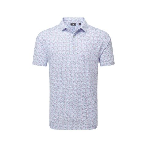 FootJoy, koszulka golfowa polo Deco Diamond Print, (męska, biała we wzorki) L