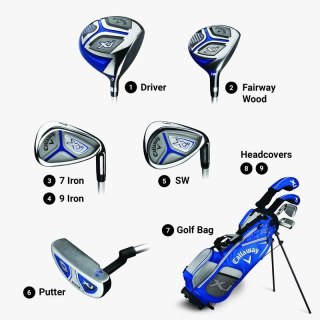 Callaway, Zestaw kijów golfowych dla dzieci 120-135 cm, Golf XJ-2, torba niebiesko - biała