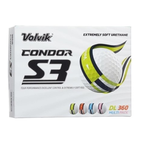 Volvik, piłki golfowe CONDOR S3, z paskiem 360, typ stripe, 12 szt.