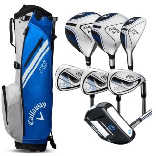 Callaway, zestaw kijów do golfa XJ-3 dla juniorów, 7 kijów z torbą na nóżkach, niebiesko-biały, grafit set