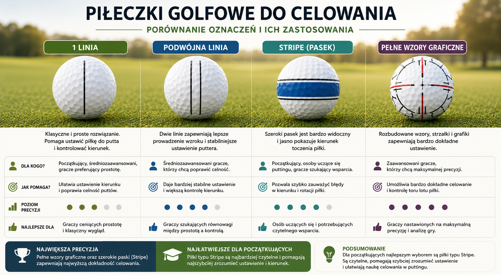 Jakie oznaczenia na piłkach golfowych pomagają w puttingu?